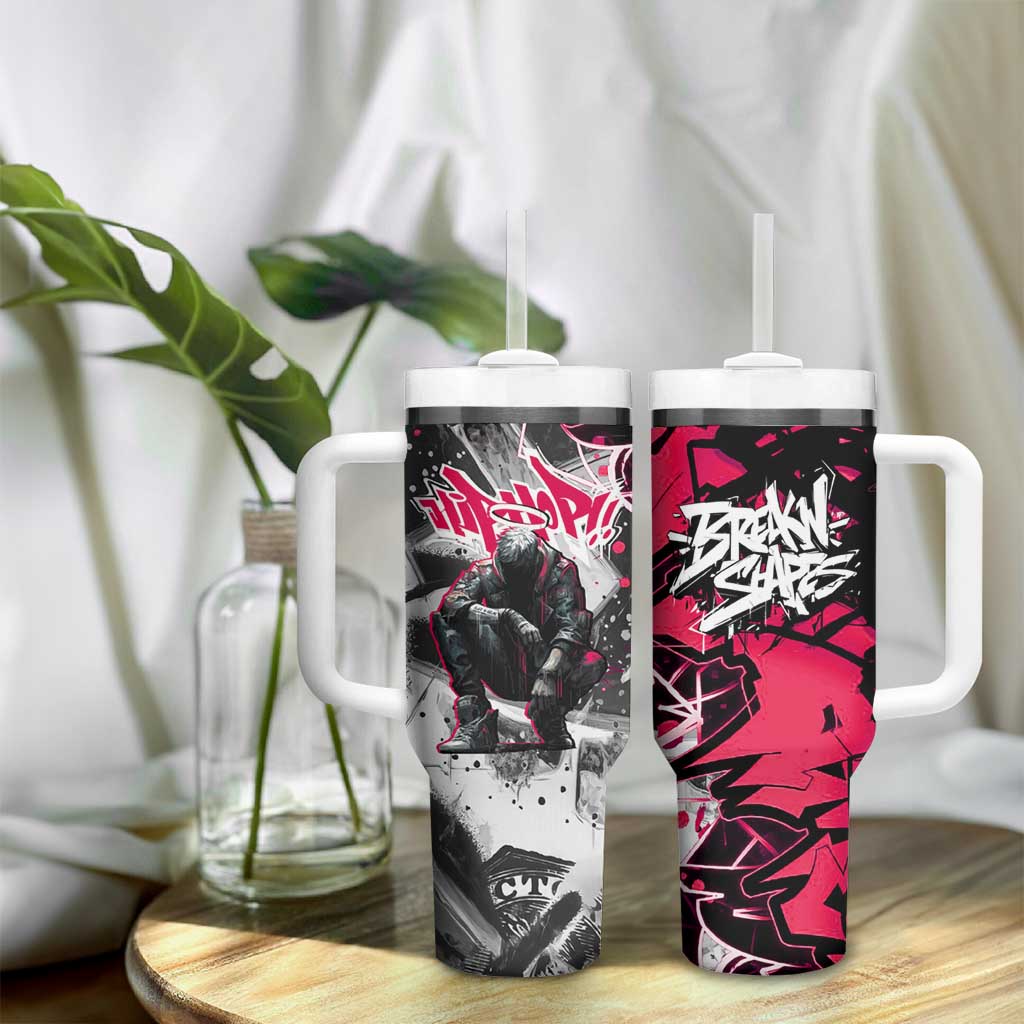 Hip Hop Graffiti Design Tumbler With Handle Sitting Hooded Figure and Red Black Street TS04