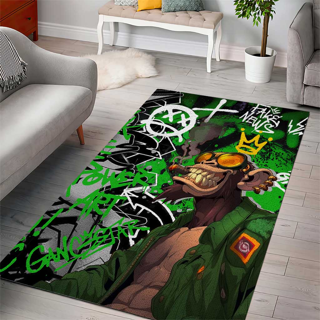 Graffiti Street Art Area Rug Smoking Ape Character and Neon Crown Symbols TS04