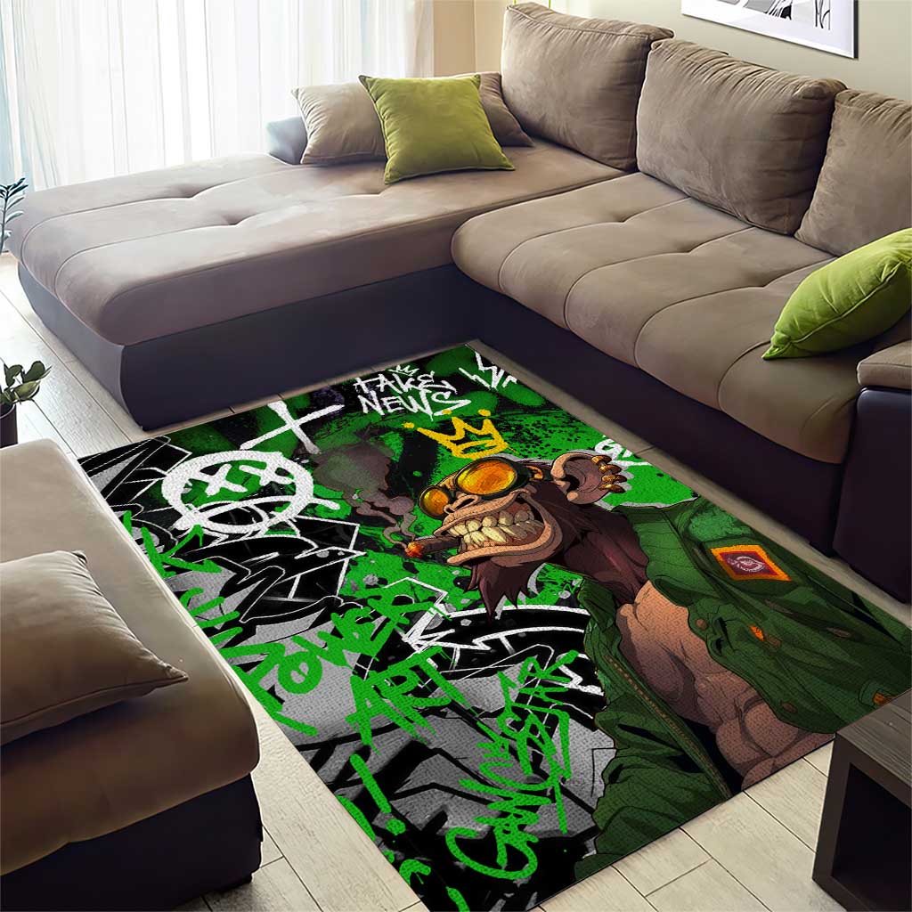 Graffiti Street Art Area Rug Smoking Ape Character and Neon Crown Symbols TS04