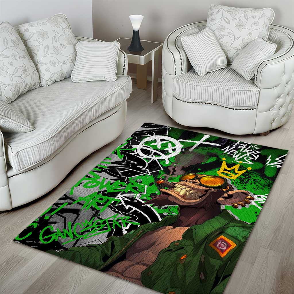 Graffiti Street Art Area Rug Smoking Ape Character and Neon Crown Symbols TS04