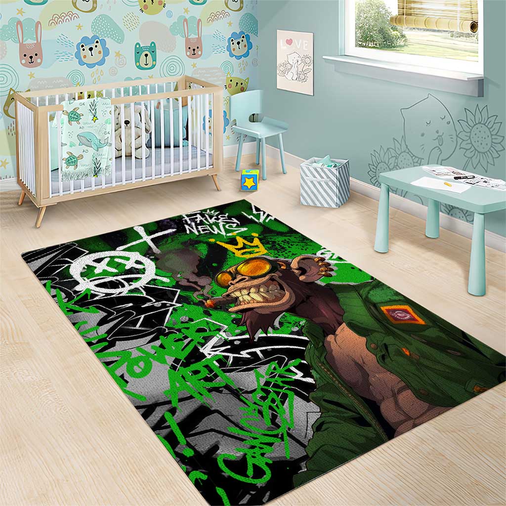 Graffiti Street Art Area Rug Smoking Ape Character and Neon Crown Symbols TS04
