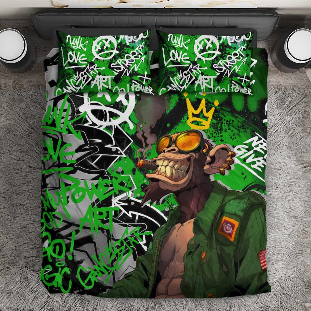 Graffiti Street Art Bedding Set Smoking Ape Character and Neon Crown Symbols TS04