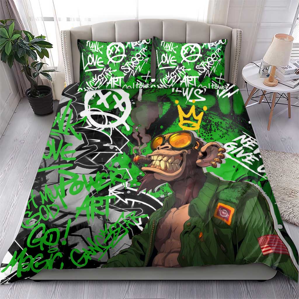 Graffiti Street Art Bedding Set Smoking Ape Character and Neon Crown Symbols TS04