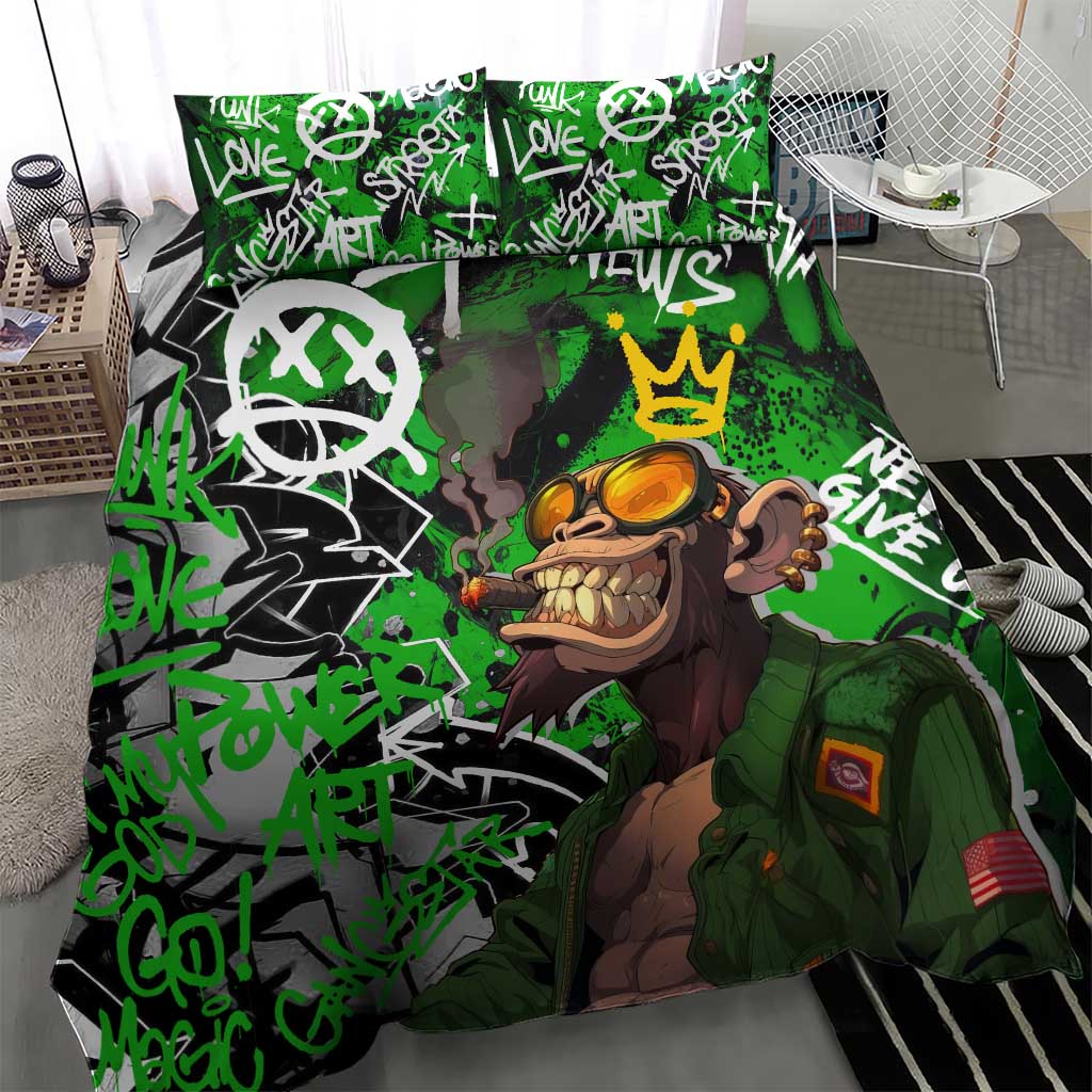 Graffiti Street Art Bedding Set Smoking Ape Character and Neon Crown Symbols TS04