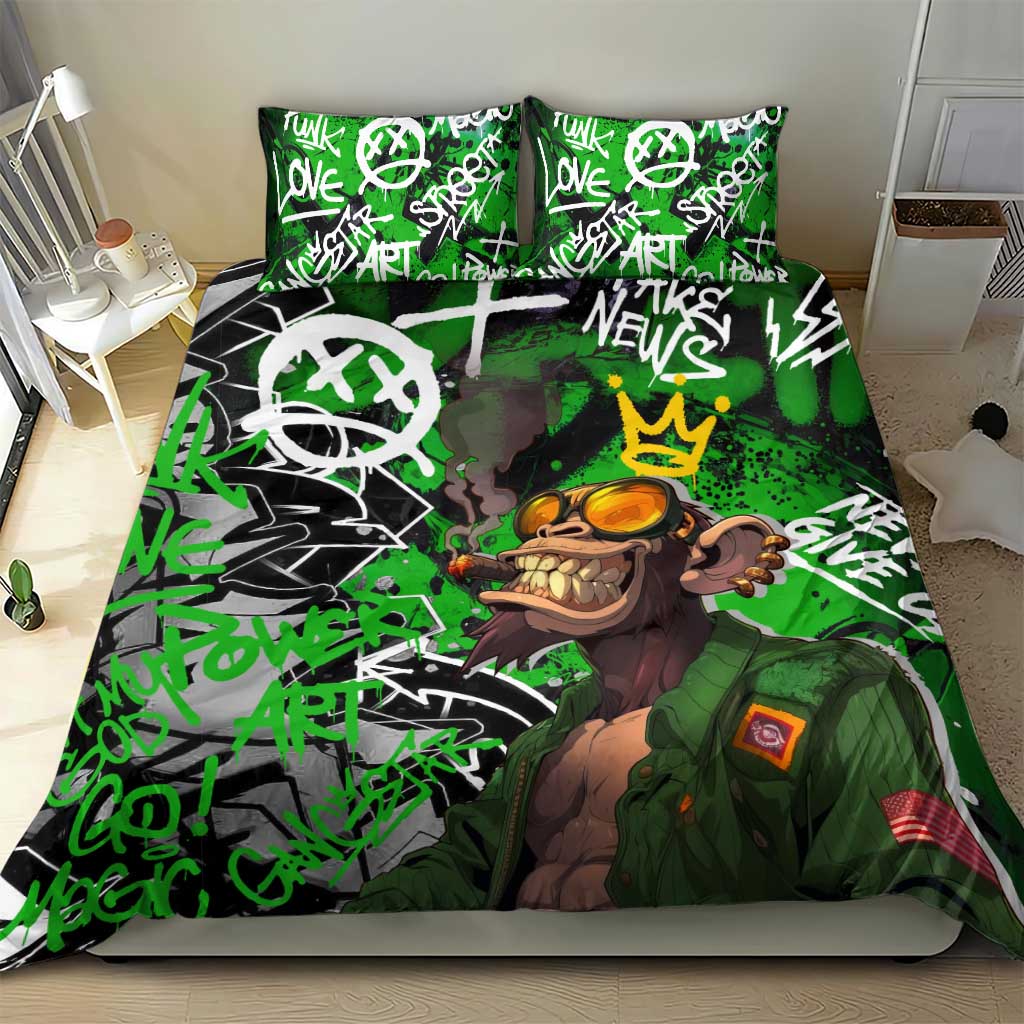 Graffiti Street Art Bedding Set Smoking Ape Character and Neon Crown Symbols TS04