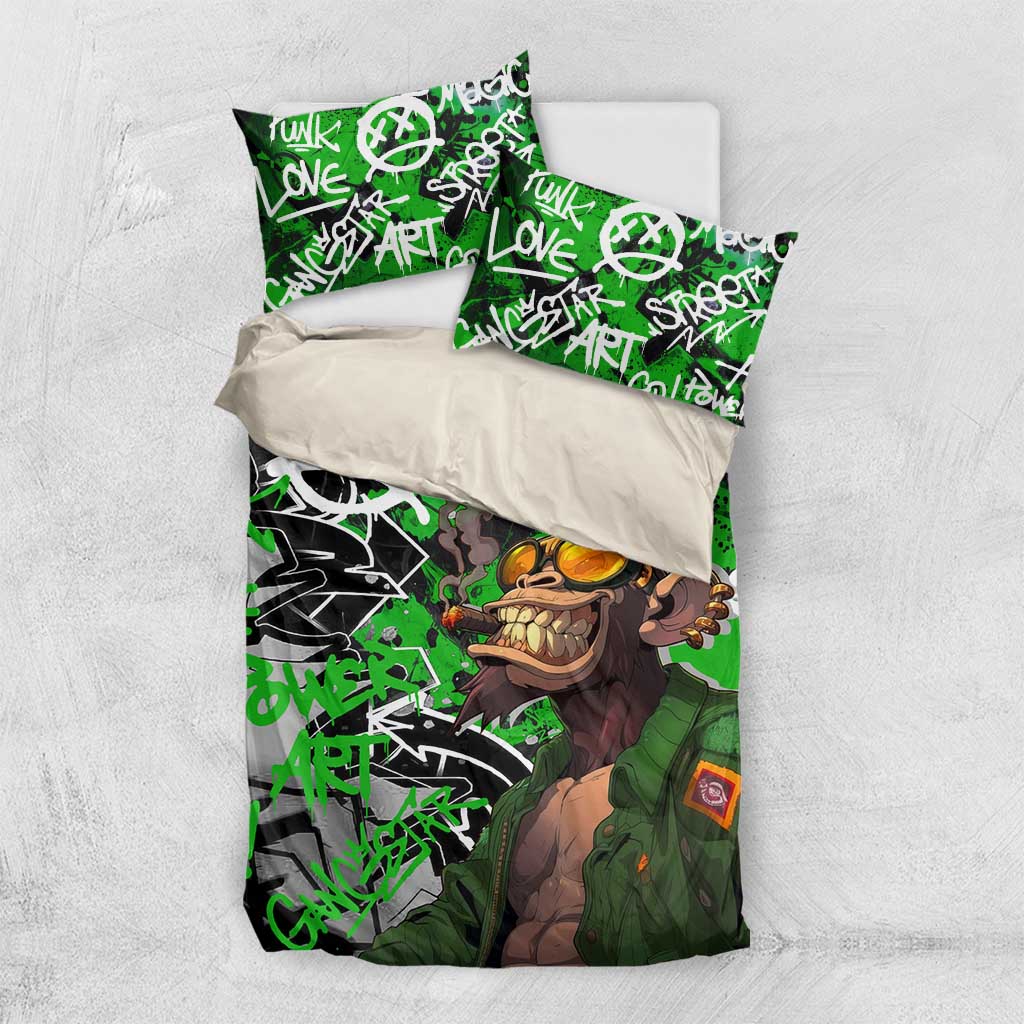 Graffiti Street Art Bedding Set Smoking Ape Character and Neon Crown Symbols TS04