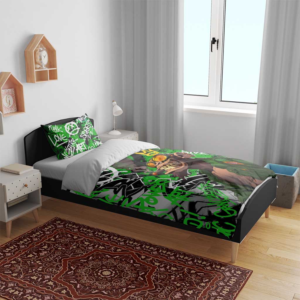 Graffiti Street Art Bedding Set Smoking Ape Character and Neon Crown Symbols TS04