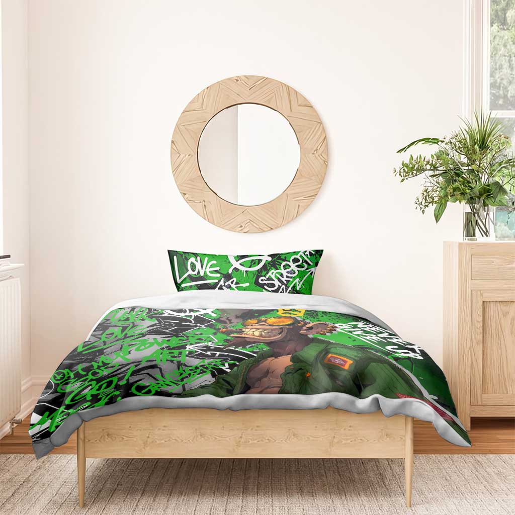 Graffiti Street Art Bedding Set Smoking Ape Character and Neon Crown Symbols TS04