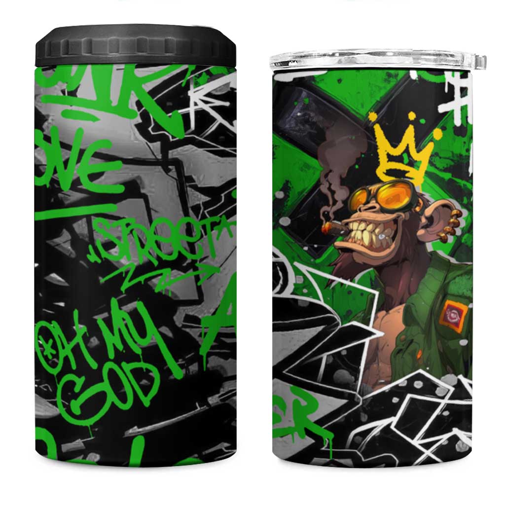 Graffiti Street Art 4 in 1 Can Cooler Tumbler Smoking Ape Character and Neon Crown Symbols TS04