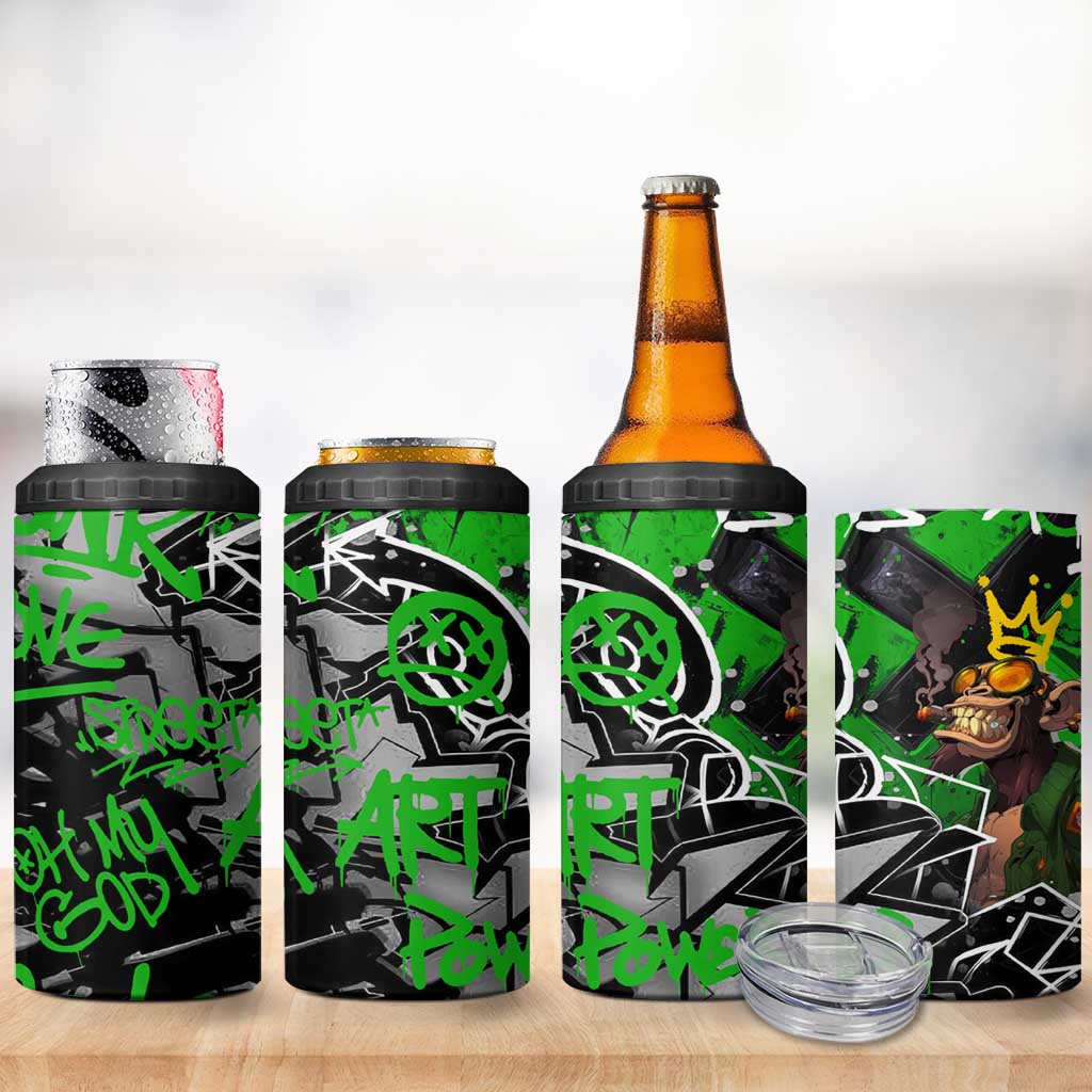 Graffiti Street Art 4 in 1 Can Cooler Tumbler Smoking Ape Character and Neon Crown Symbols TS04