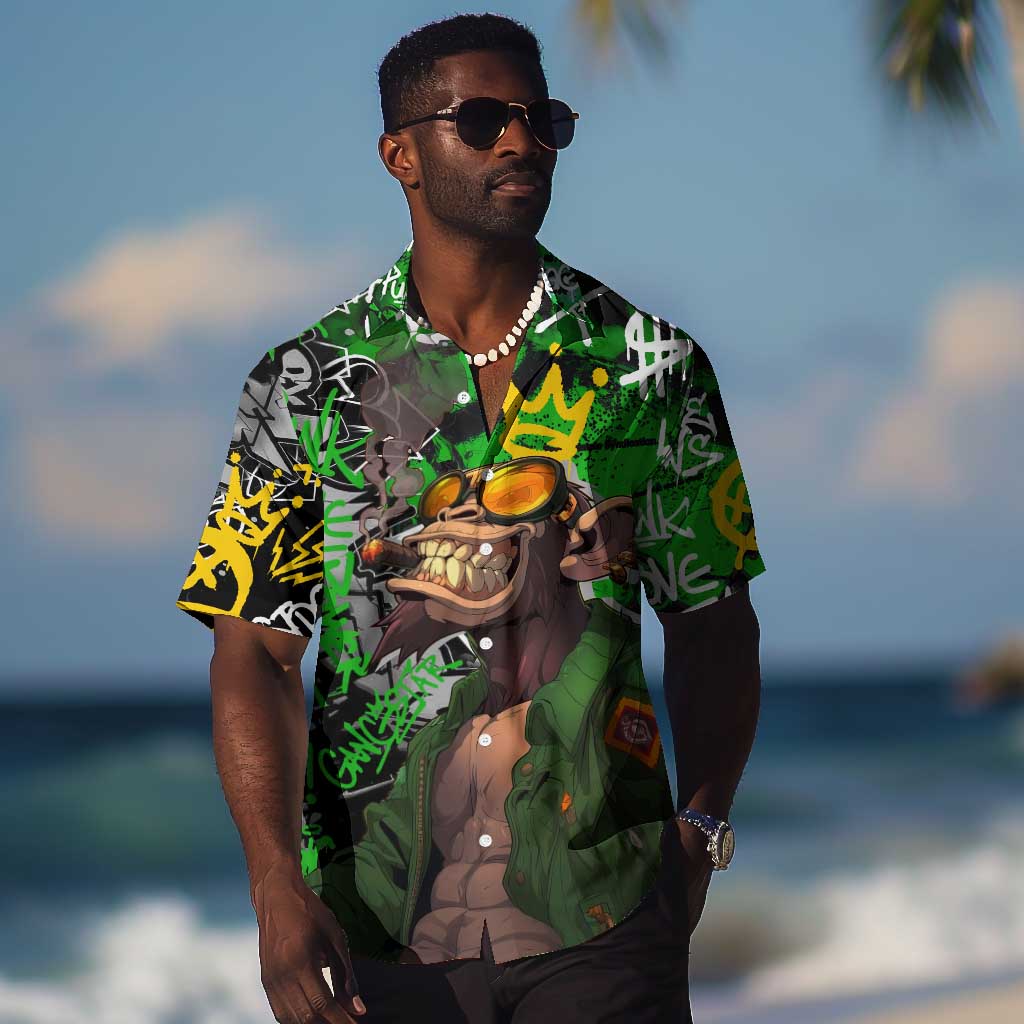 Graffiti Street Art Hawaiian Shirt Smoking Ape Character and Neon Crown Symbols TS04
