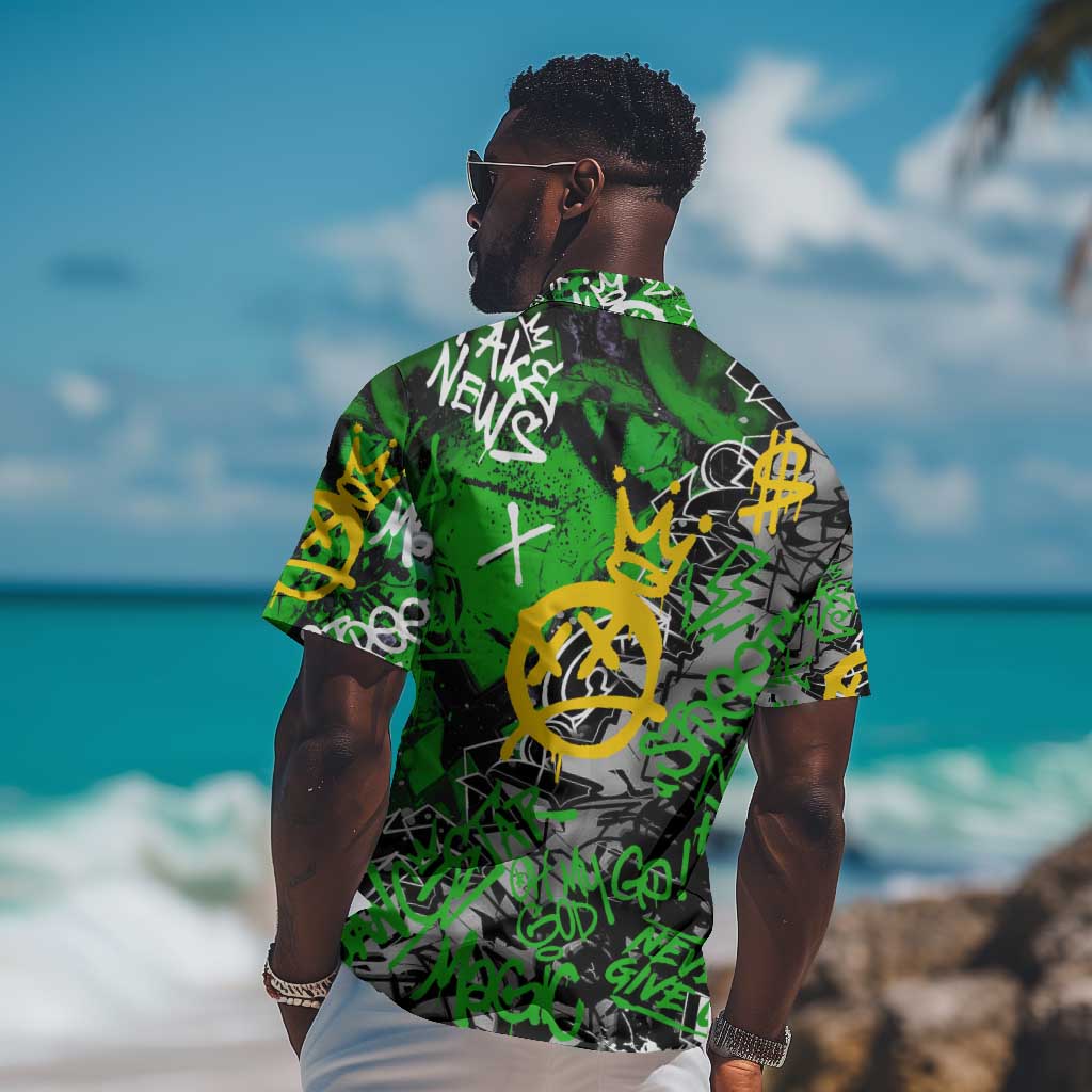 Graffiti Street Art Hawaiian Shirt Smoking Ape Character and Neon Crown Symbols TS04