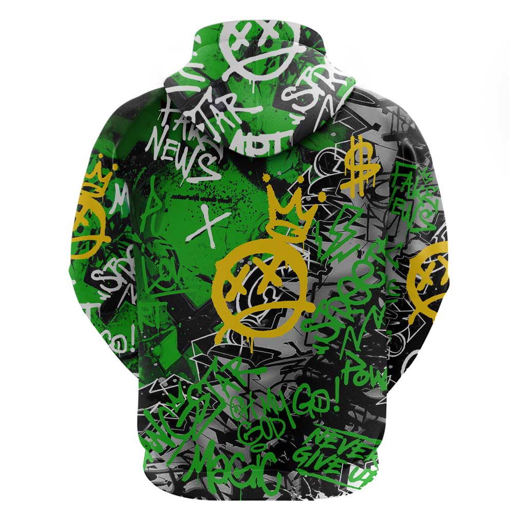 Graffiti Street Art Hoodie Smoking Ape Character and Neon Crown Symbols in Green and Yellow Graphic Design TS04