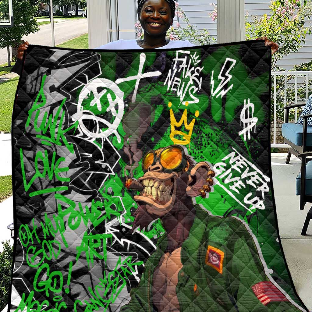 Graffiti Street Art Quilt Smoking Ape Character and Neon Crown Symbols TS04