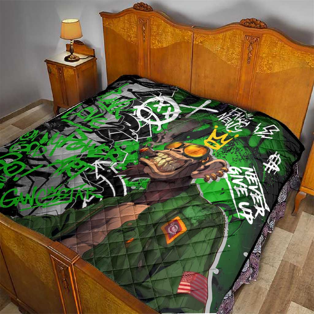 Graffiti Street Art Quilt Smoking Ape Character and Neon Crown Symbols TS04