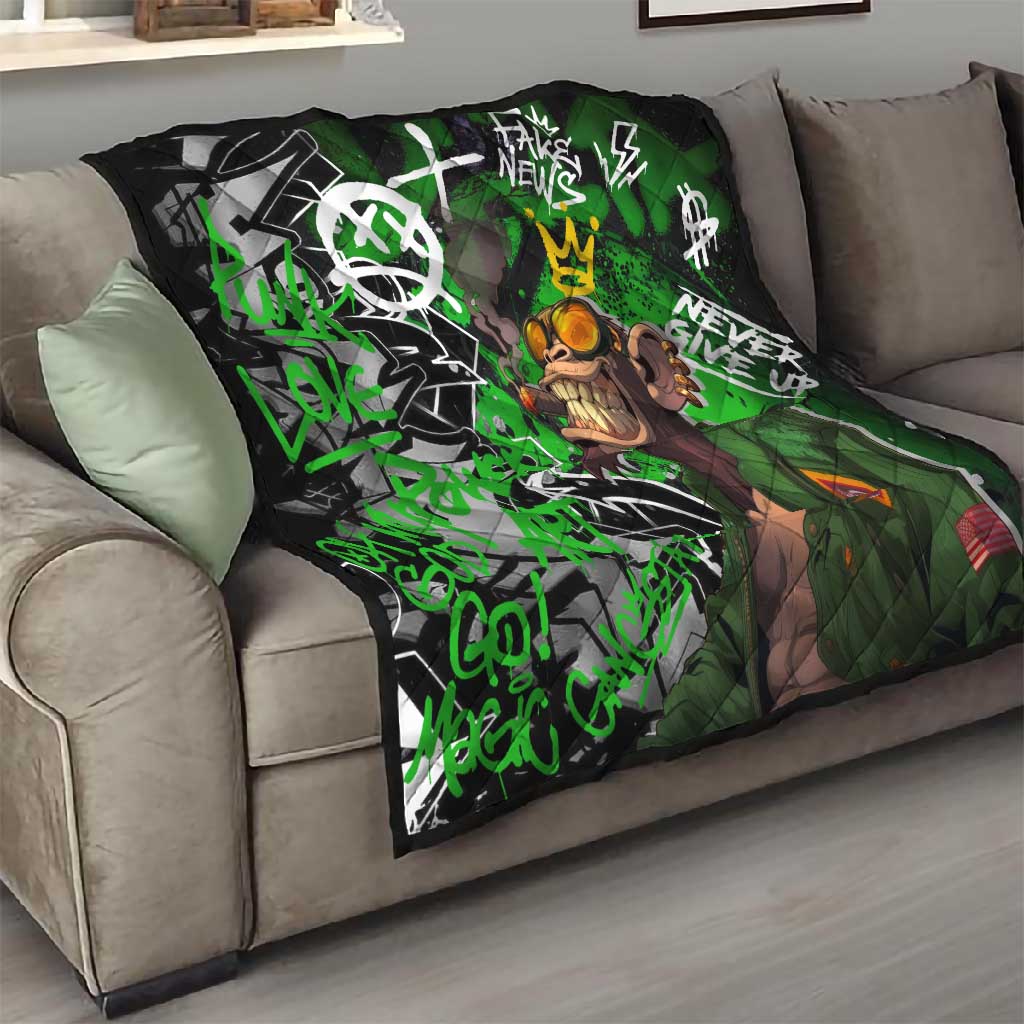 Graffiti Street Art Quilt Smoking Ape Character and Neon Crown Symbols TS04