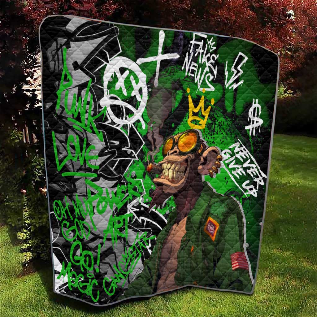 Graffiti Street Art Quilt Smoking Ape Character and Neon Crown Symbols TS04