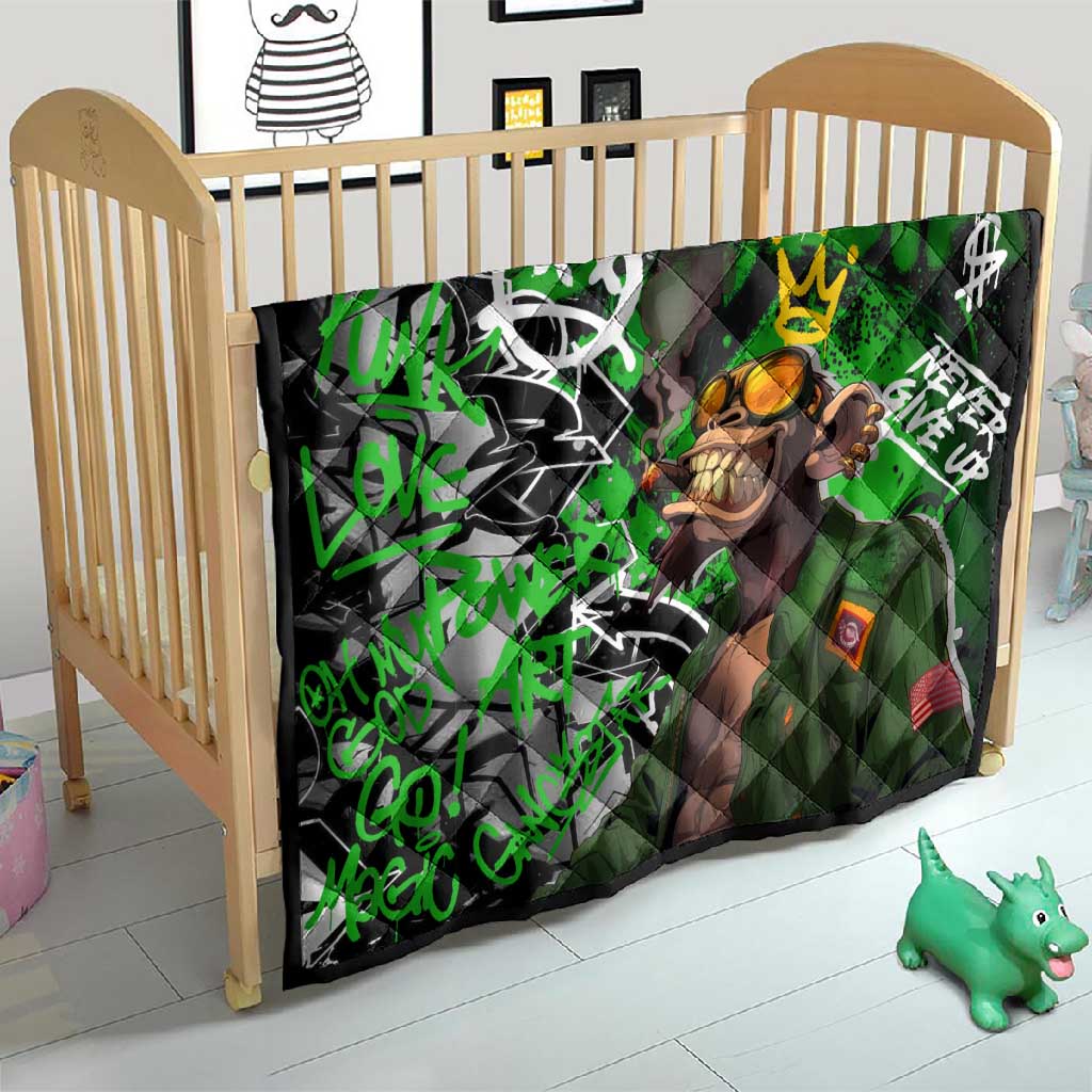 Graffiti Street Art Quilt Smoking Ape Character and Neon Crown Symbols TS04