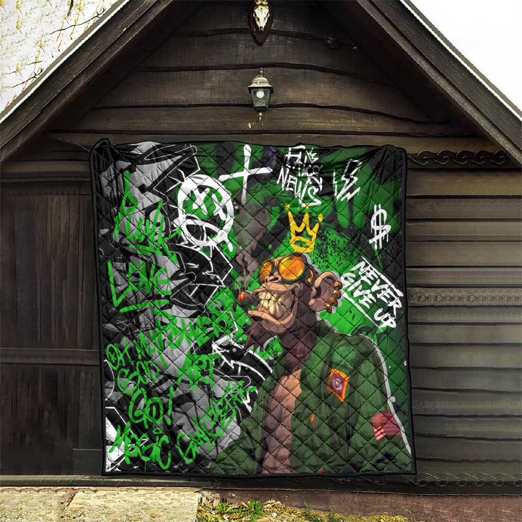 Graffiti Street Art Quilt Smoking Ape Character and Neon Crown Symbols TS04