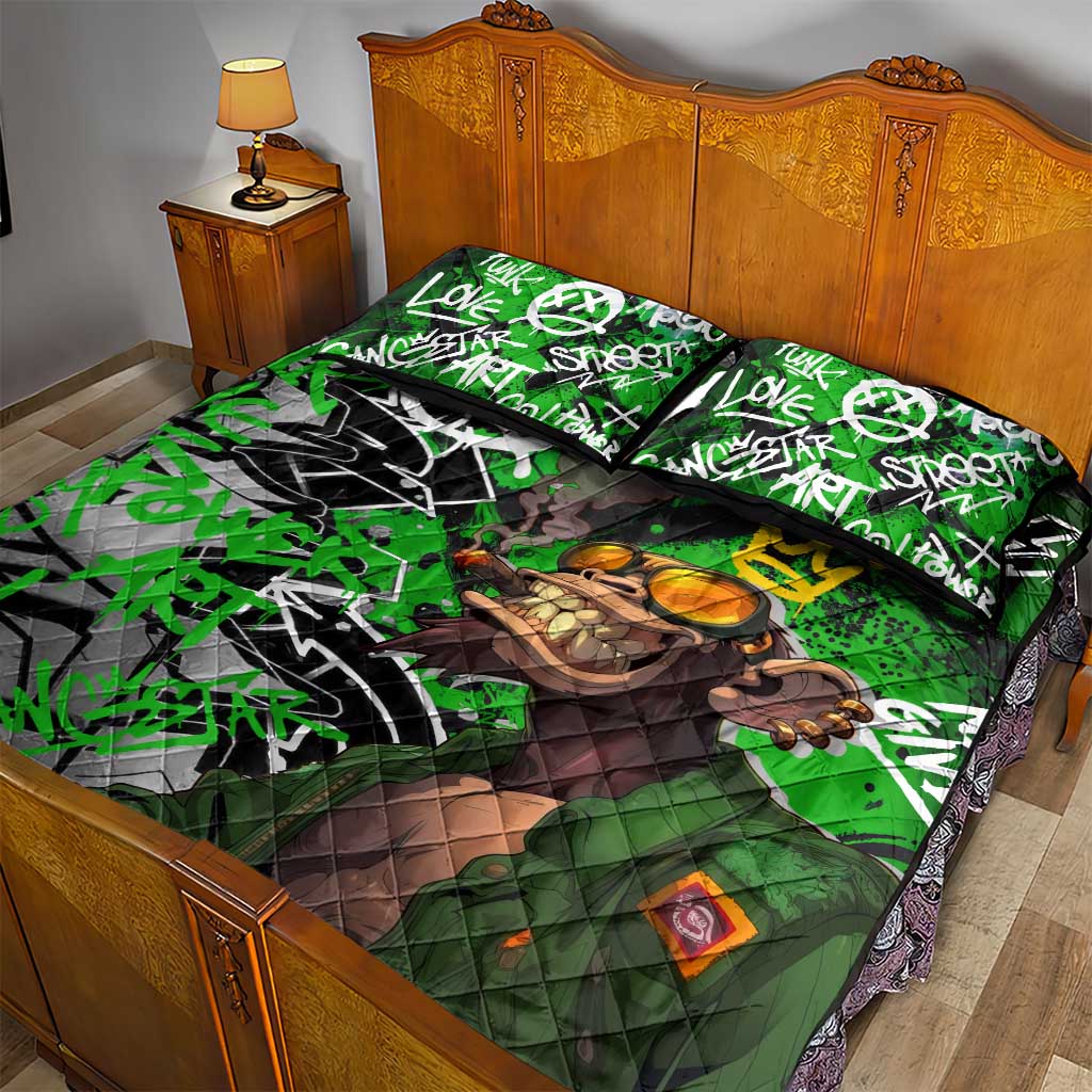 Graffiti Street Art Quilt Bed Set Smoking Ape Character and Neon Crown Symbols TS04
