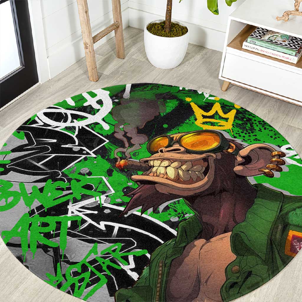 Graffiti Street Art Round Carpet Smoking Ape Character and Neon Crown Symbols TS04
