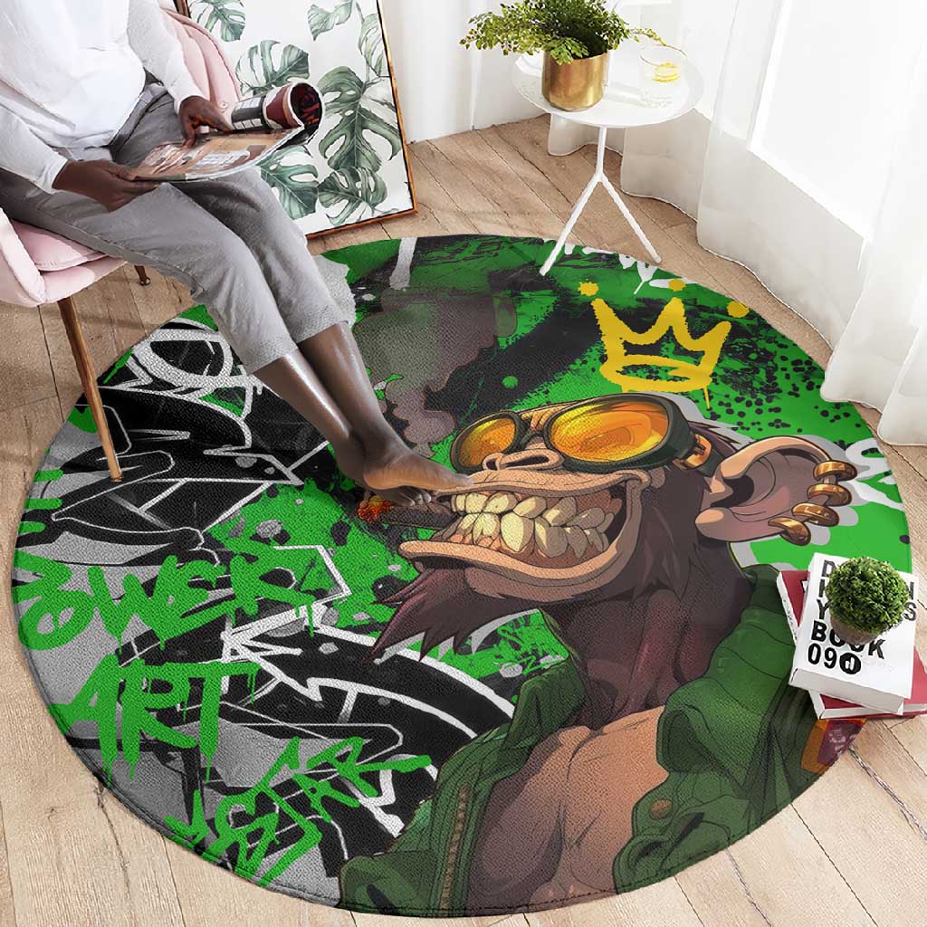 Graffiti Street Art Round Carpet Smoking Ape Character and Neon Crown Symbols TS04