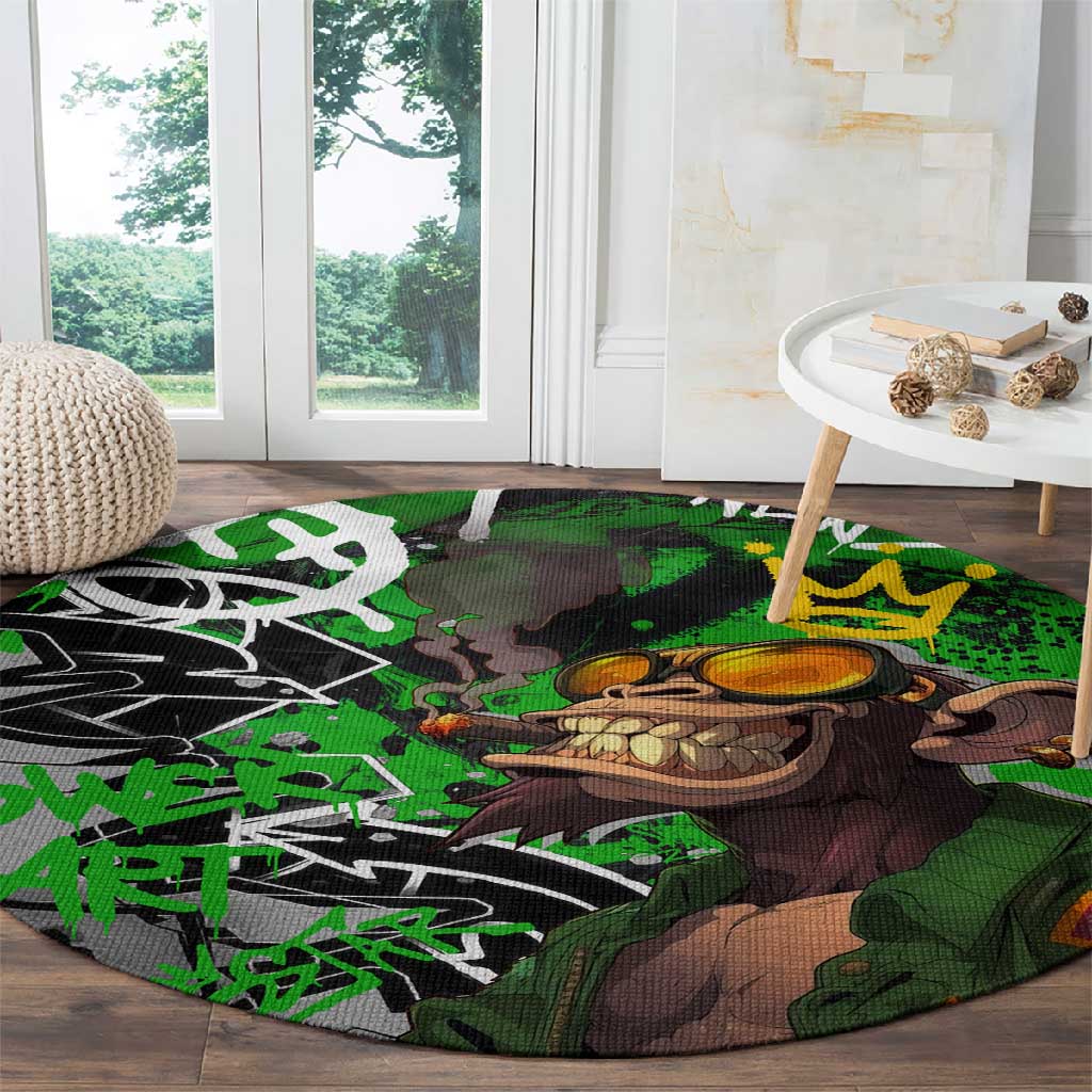 Graffiti Street Art Round Carpet Smoking Ape Character and Neon Crown Symbols TS04