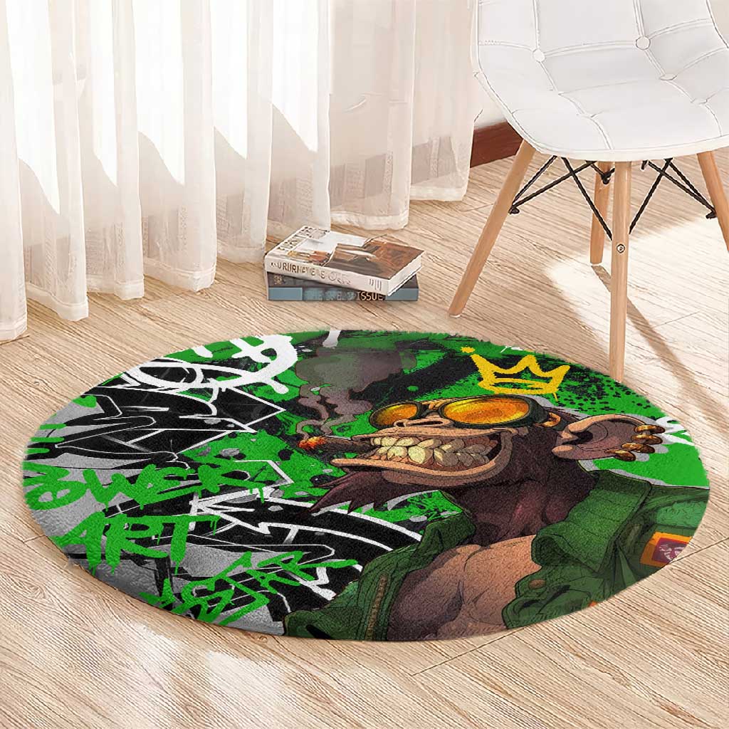 Graffiti Street Art Round Carpet Smoking Ape Character and Neon Crown Symbols TS04