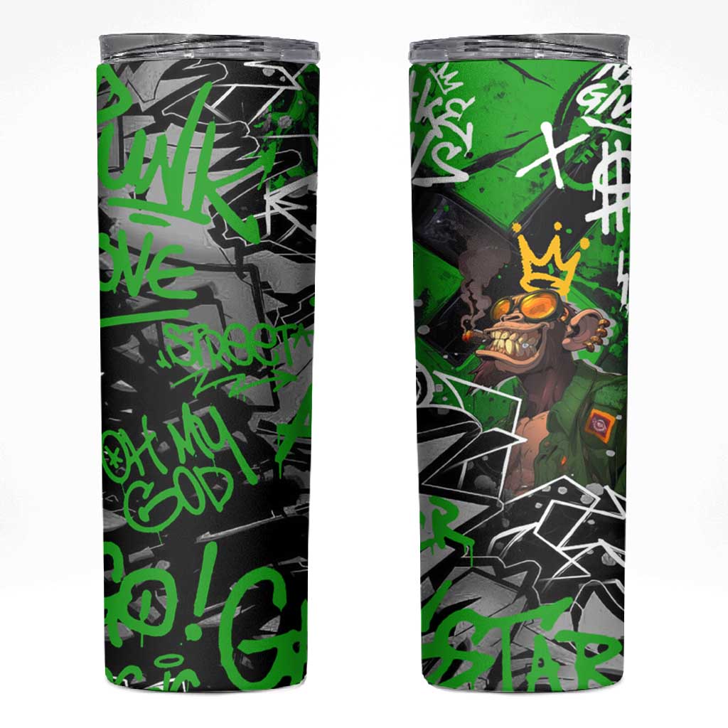 Graffiti Street Art Skinny Tumbler Smoking Ape Character and Neon Crown Symbols TS04