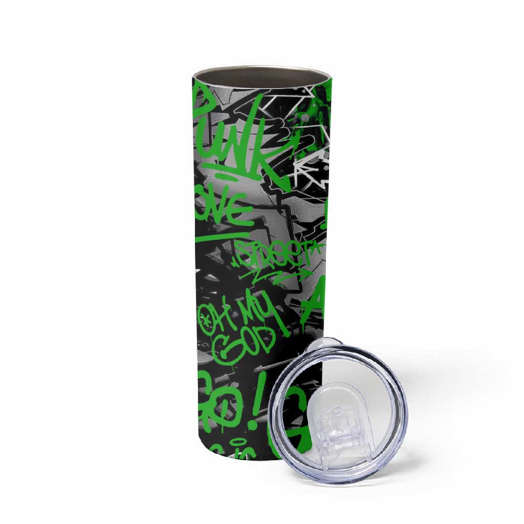 Graffiti Street Art Skinny Tumbler Smoking Ape Character and Neon Crown Symbols TS04