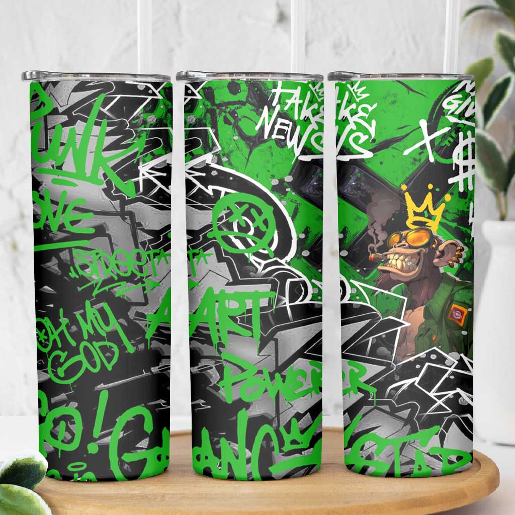 Graffiti Street Art Skinny Tumbler Smoking Ape Character and Neon Crown Symbols TS04