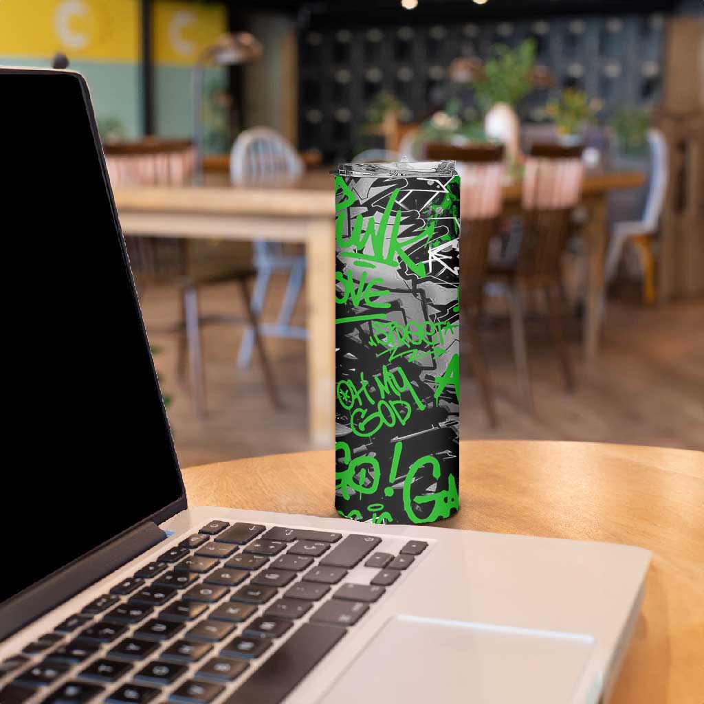Graffiti Street Art Skinny Tumbler Smoking Ape Character and Neon Crown Symbols TS04