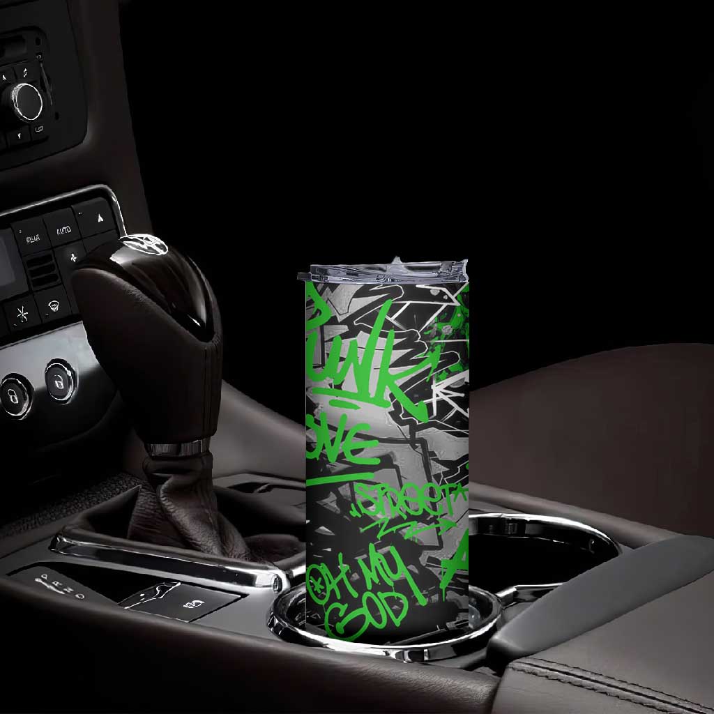 Graffiti Street Art Skinny Tumbler Smoking Ape Character and Neon Crown Symbols TS04