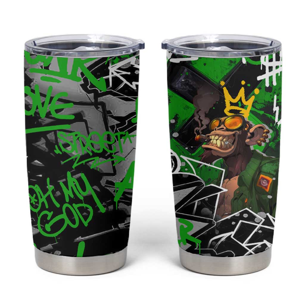Graffiti Street Art Tumbler Cup Smoking Ape Character and Neon Crown Symbols TS04