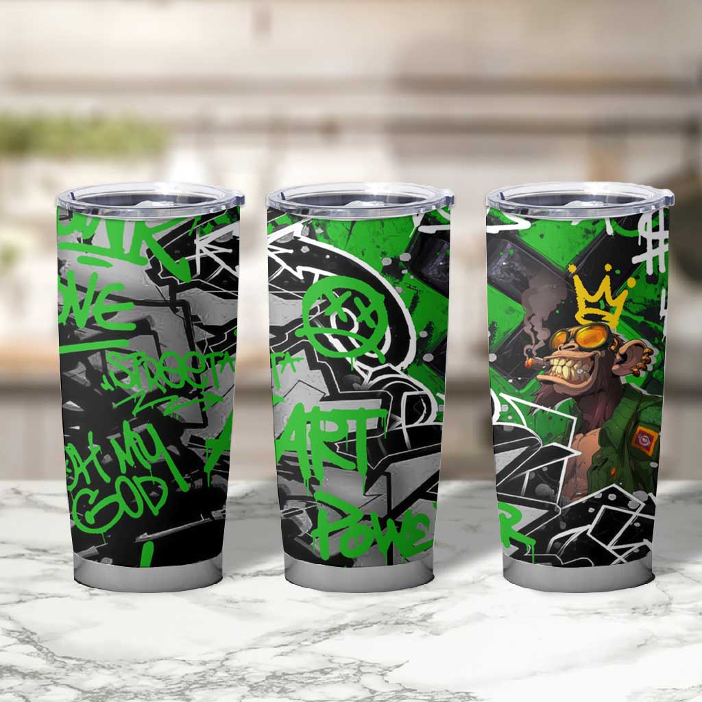 Graffiti Street Art Tumbler Cup Smoking Ape Character and Neon Crown Symbols TS04