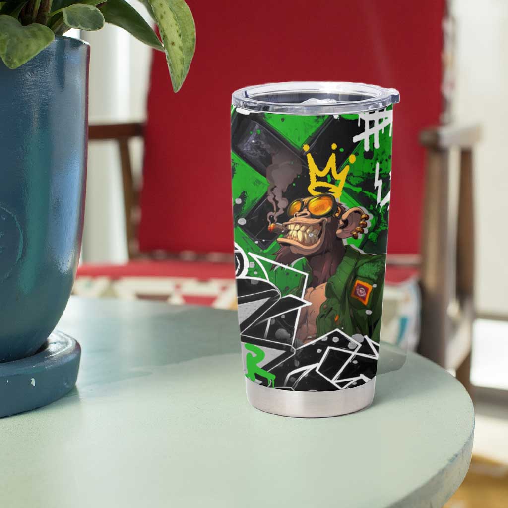 Graffiti Street Art Tumbler Cup Smoking Ape Character and Neon Crown Symbols TS04
