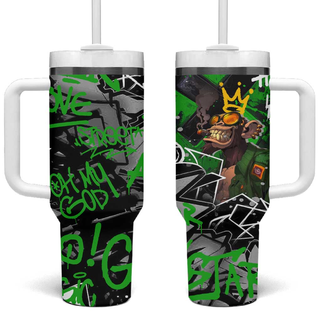Graffiti Street Art Tumbler With Handle Smoking Ape Character and Neon Crown Symbols TS04