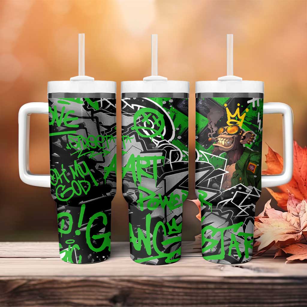 Graffiti Street Art Tumbler With Handle Smoking Ape Character and Neon Crown Symbols TS04