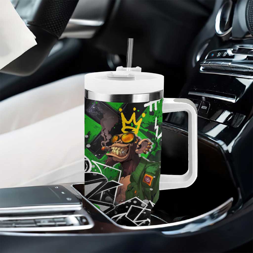 Graffiti Street Art Tumbler With Handle Smoking Ape Character and Neon Crown Symbols TS04