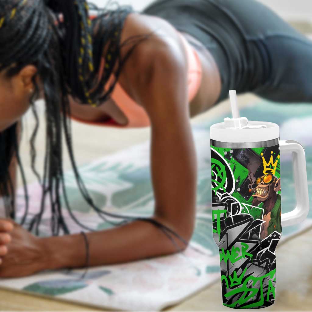 Graffiti Street Art Tumbler With Handle Smoking Ape Character and Neon Crown Symbols TS04