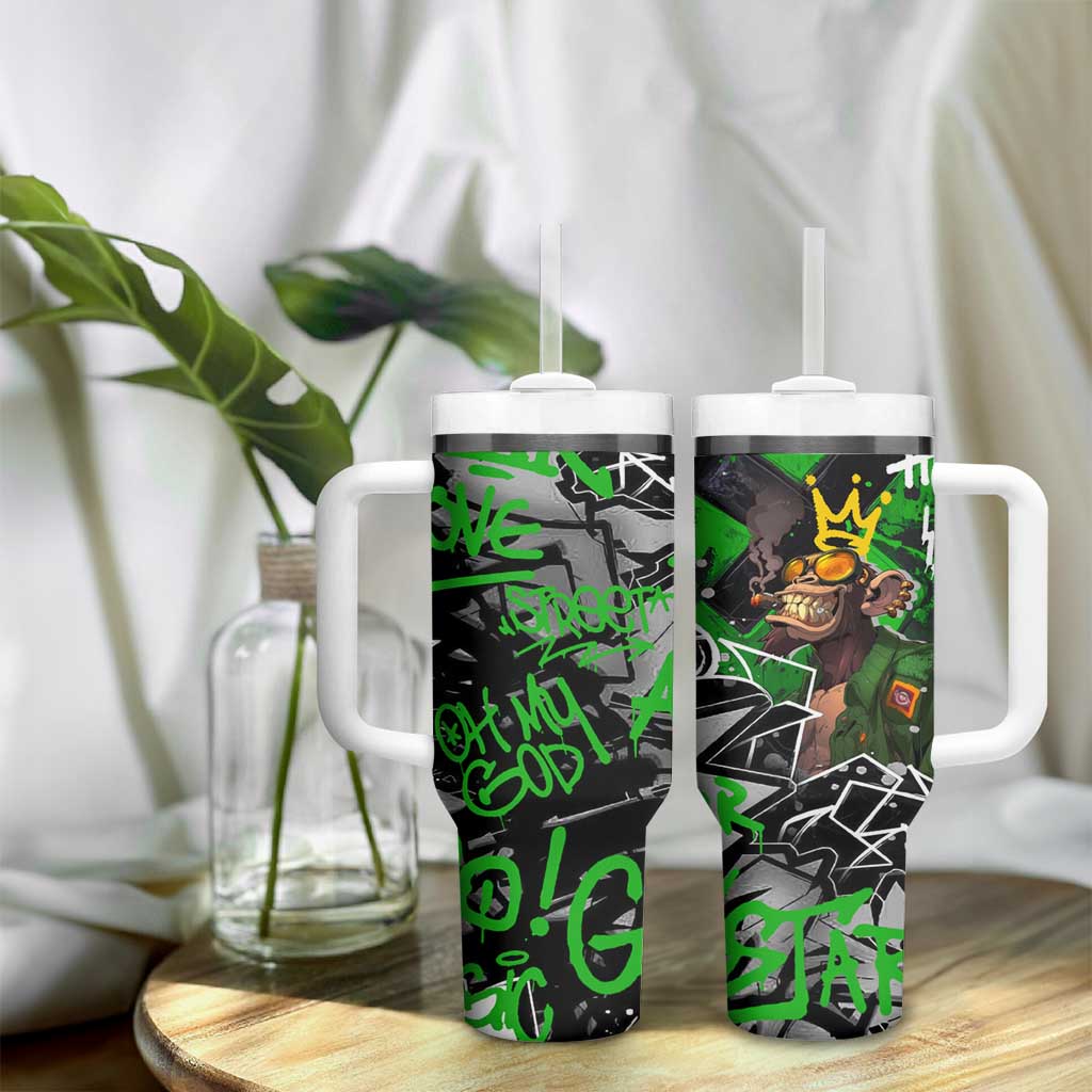 Graffiti Street Art Tumbler With Handle Smoking Ape Character and Neon Crown Symbols TS04