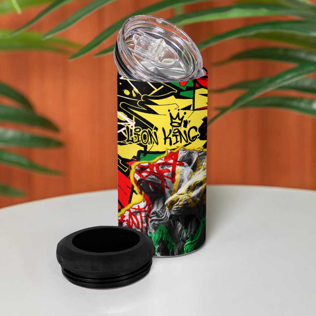 Lion King Africa Graffiti 4 in 1 Can Cooler Tumbler Bold Text and Neon Colors TS04