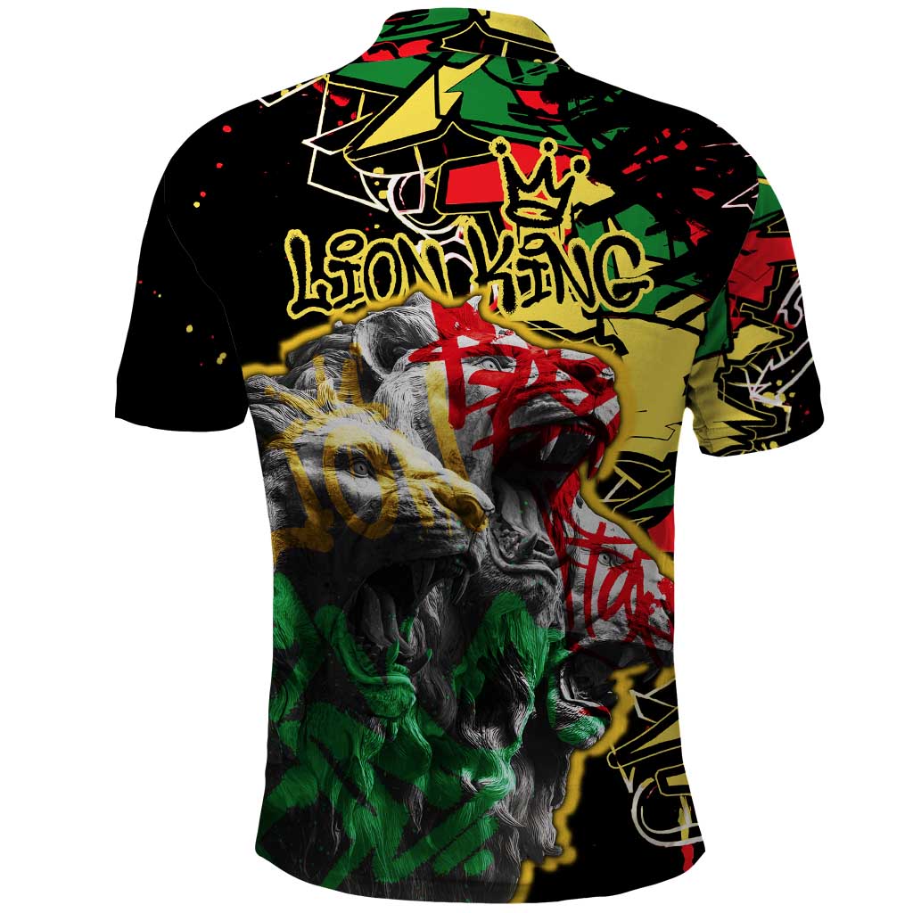 Lion King Africa Graffiti Street Art Polo Shirt Bold Text and Neon Colors Design TS04