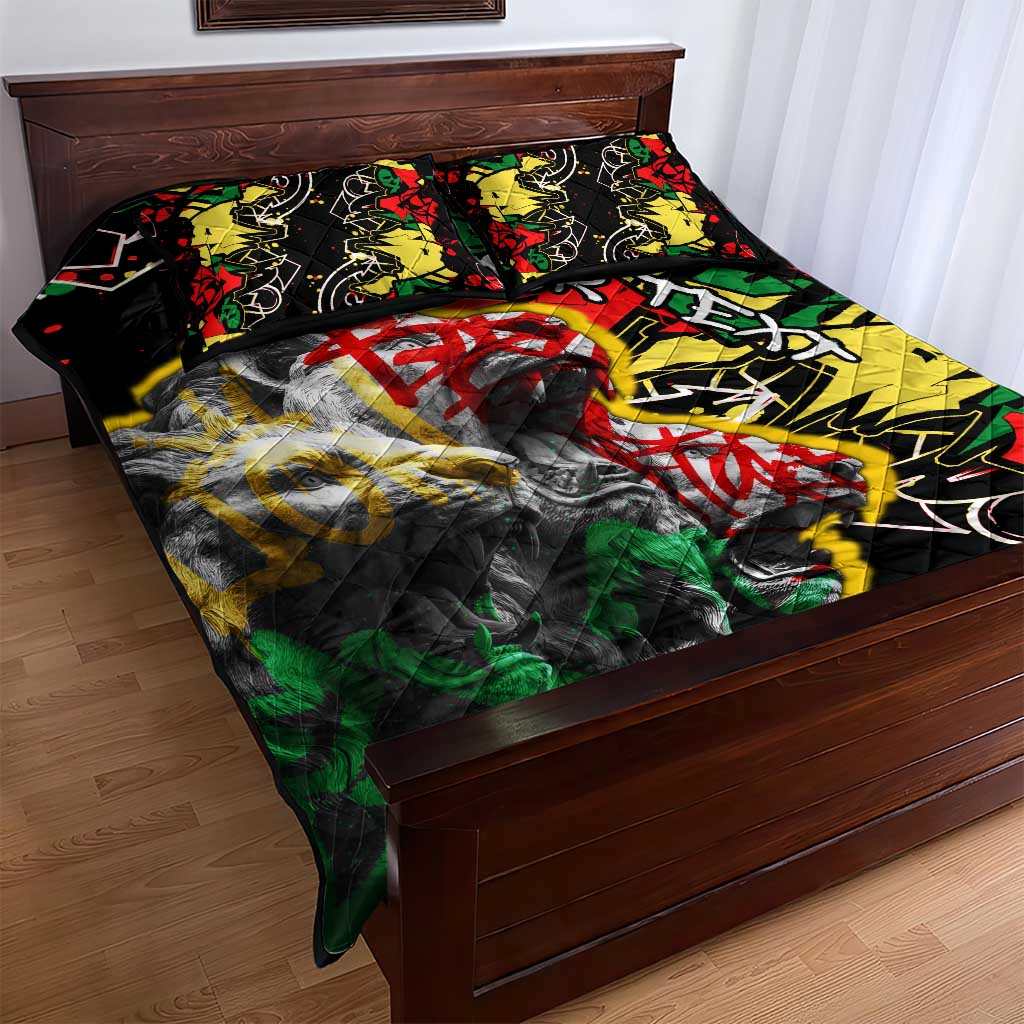Lion King Africa Graffiti Quilt Bed Set Bold Text and Neon Colors TS04