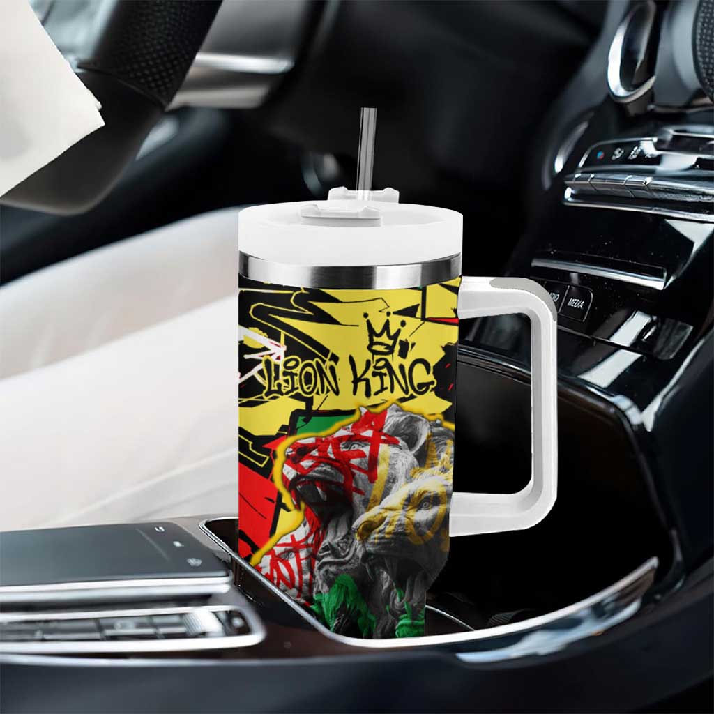 Lion King Africa Graffiti Tumbler With Handle Bold Text and Neon Colors TS04