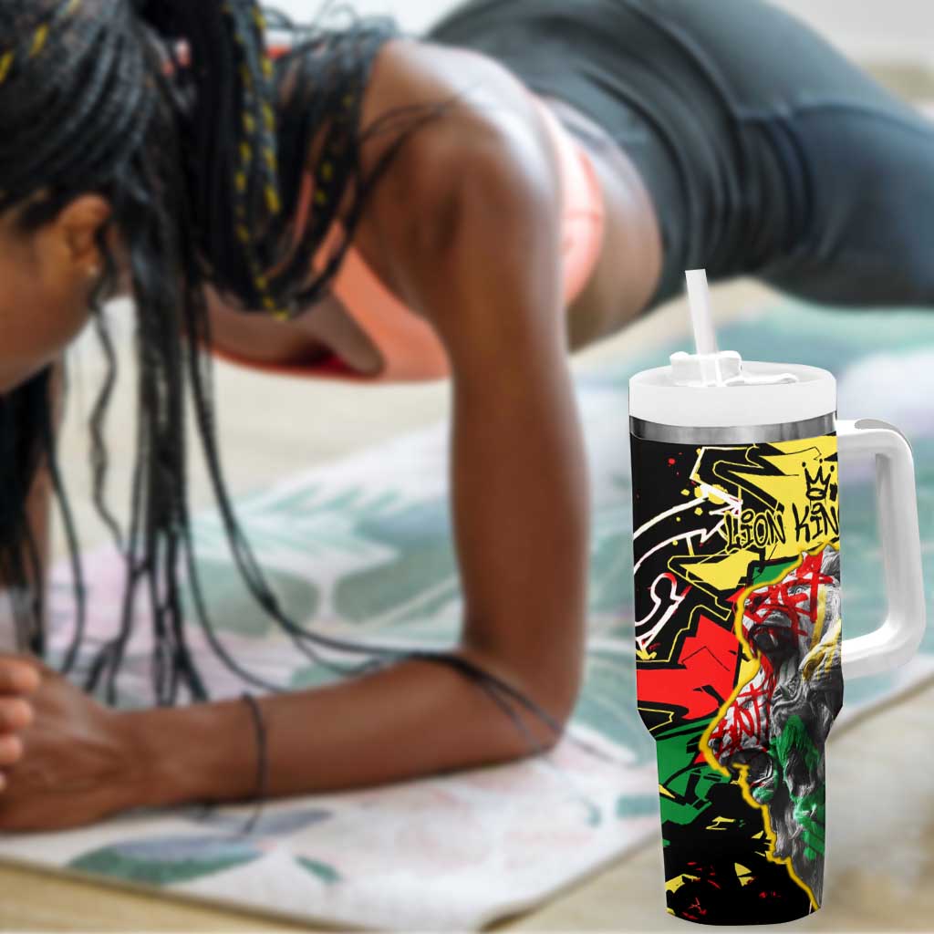 Lion King Africa Graffiti Tumbler With Handle Bold Text and Neon Colors TS04