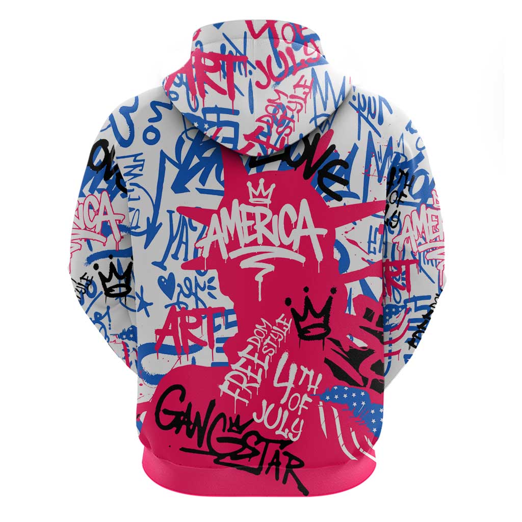 Statue of Liberty Graffiti Street Art Hoodie America Text and 4th of July Theme in Red White and Blue Design TS04
