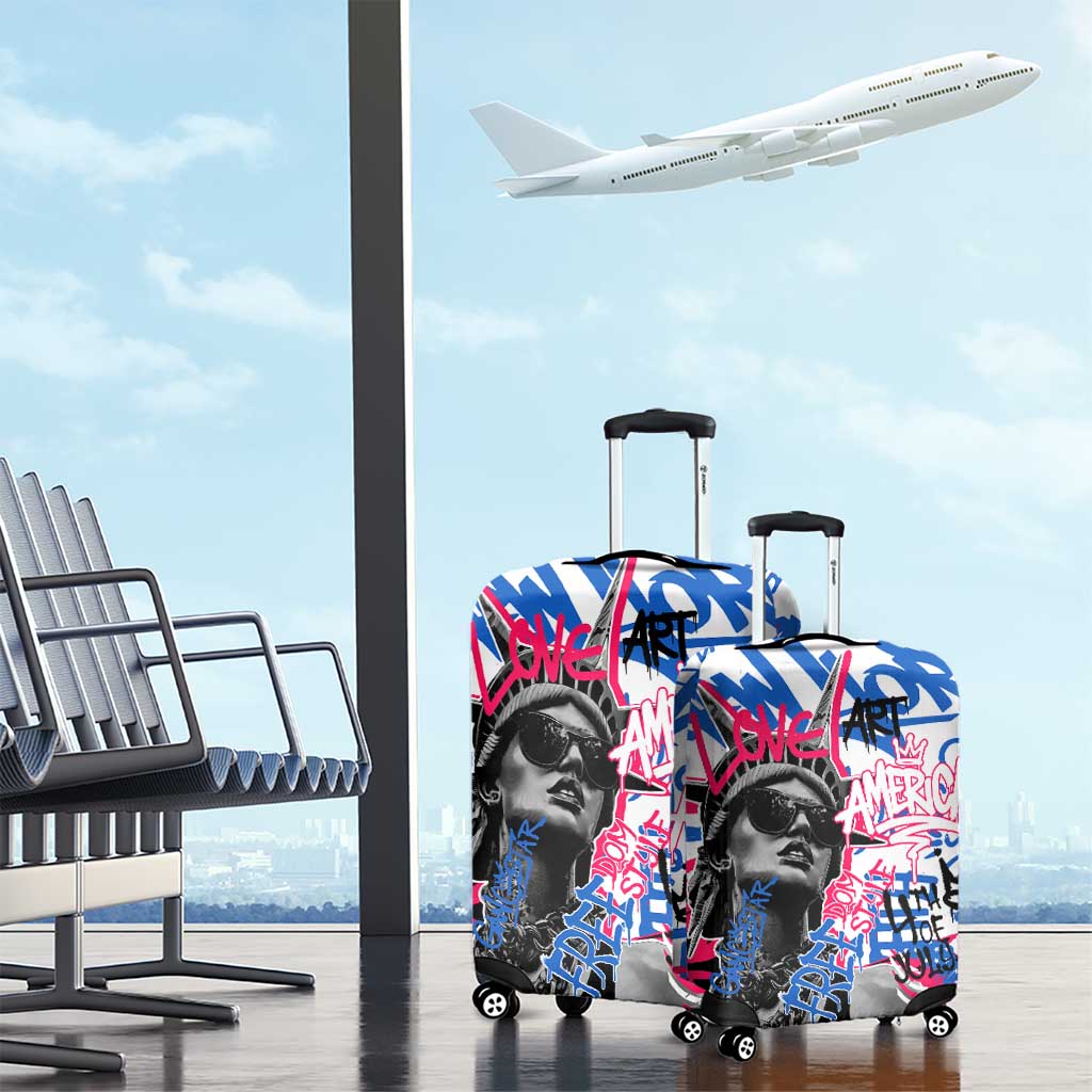 Statue of Liberty Graffiti Street Art Luggage Cover America Text and 4th of July Theme in Red White and Blue Design TS04