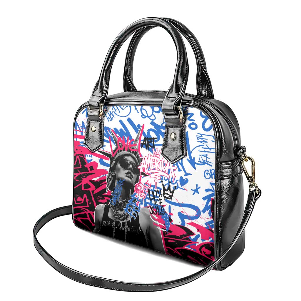 Statue of Liberty Graffiti Street Art Shoulder Handbag America Text and 4th of July Theme in Red White and Blue Design TS04
