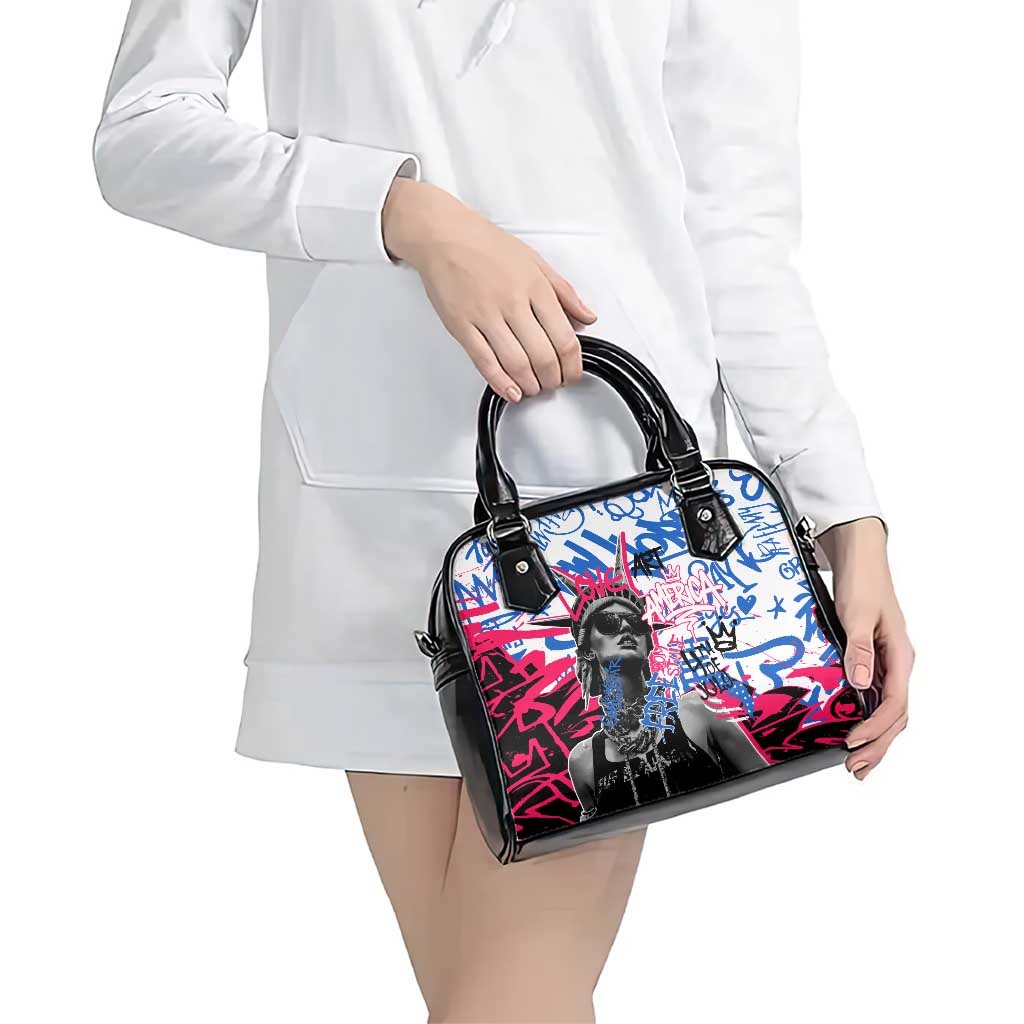 Statue of Liberty Graffiti Street Art Shoulder Handbag America Text and 4th of July Theme in Red White and Blue Design TS04